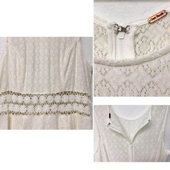 Free People Ivory Floral Daisies Dress Size 12 L Mini Cutout Taylor Swift Cute - Picture 8 of 9